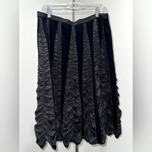 WD•NY Black Ruched Silk Blend Skirt XL | Lined Midi Party Skirt